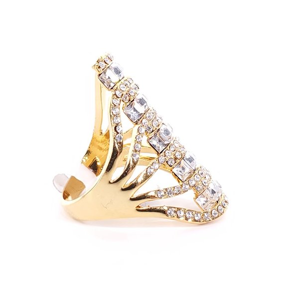 Gold Tone Fashion Ring Clear Stones NWT - Picture 3 of 4